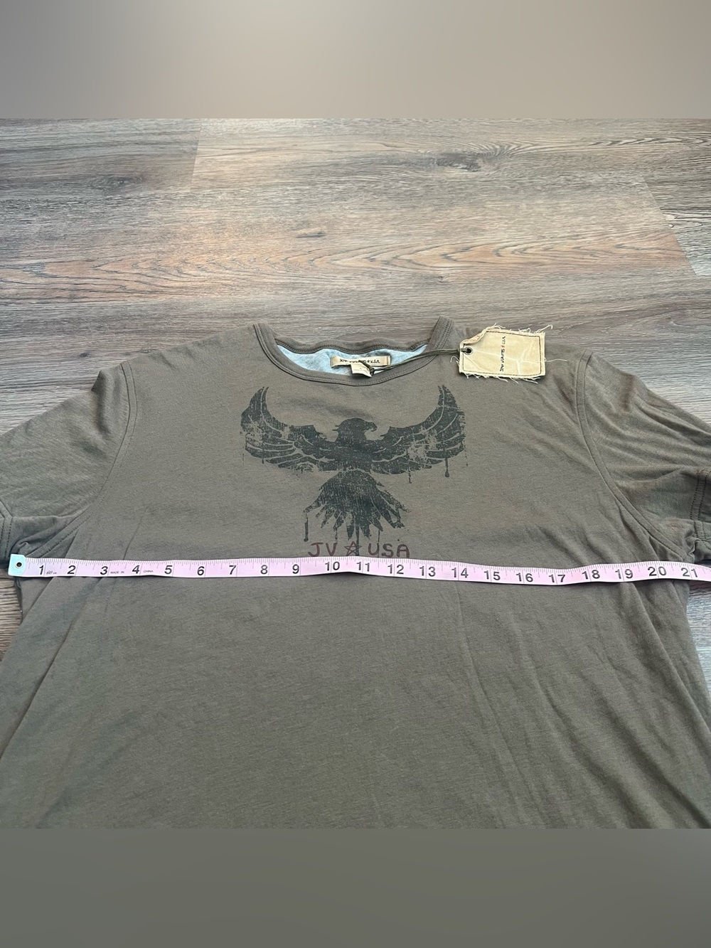 USA John Varvatos USA Eagle Graphic T-Shirt Men’s Large Brown Distressed Rocker - Picture 10 of 11